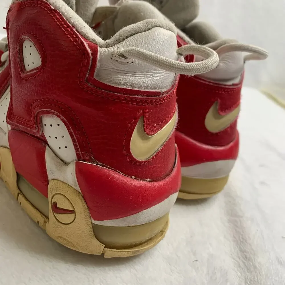 Nike Air More Uptempo Sneakers Youth Sz 5 Red White Jumbo Logo High Top Shoes